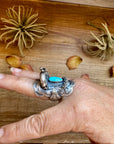 Saddle Shape Kingman Turquoise Ring – Size 8 – Native Made by T. Yazzie