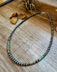 Sterling Silver Pearl & Green Heishi Turquoise Necklace – 19"