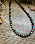Mohave Turquoise Mix & Sterling Silver Necklace – 8 mm Beads – 19 Inch + Extender