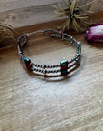 Pink/turquoise Double Strand Necklace – 13” Beaded – Sterling Silver Pearls & Rectangle Variscite Turquoise