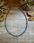 Golden Hill Turquoise & Sterling Silver Pearl Necklace – 16" + Extender