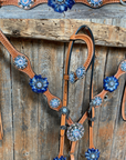Light Oil Basketweave Blue Wither Strap, One Ear & Breastcollar Tack Set