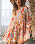 Daniella Split Neck Puff Sleeve Flowy Printed Dress