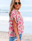 Zoya Floral Ruffled Short Sleeve Blouse