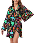 Vegas Neon Women's Long Sleeve Belted Satin Feel Dressing Lounge Robe