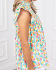 Abstract Shirred Ruffle Sleeve Blouse