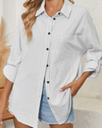 Stripe Roll-Tab Sleeve Pocketed Shirt
