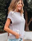 Sara Bowknot Applique Cap Sleeve Sweater