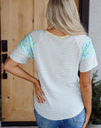 Chana Stripe Floral Sleeves Top