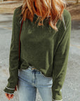 Solid Waffle Knit Round Neck Long Sleeve Top