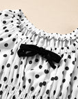 Polka Dot Bow Square Neck Puff Sleeve Top