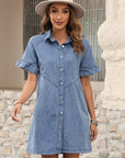 Denim Frilled Short Sleeve Dress