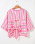 Riley Stripe Bowknot Cutout Back Loose Top