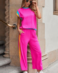 Colorblock Cap Sleeve Tee and Pants Set