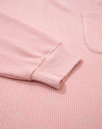 Plus Size Solid Ribbed Reverse Seam Chest Pocket Top