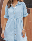 Denim Mineral Wash Buttoned Dress