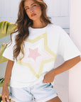 Lisa Layered Star Patched Half Sleeve Loose Top