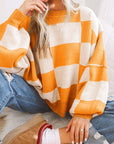 Checker Bishop Sleeve Sweater