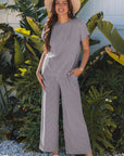 Solid Corded T-Shirt and Pants Set