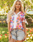 Aleia Floral Knotted Short Sleeve Blouse