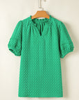 Kalani Textured Puff Short Sleeve Notched V Neck Top