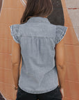 Bridget Frayed Ruffle Sleeve Denim Shirt