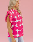 Loretta Bubblegum Pattern Frilled Top