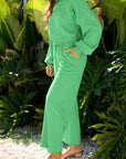 Solid Puff Sleeve Top and Drawstring Pants Set