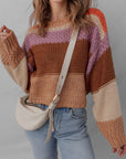 Colorblock Drop Shoulder Cropped Sweater