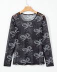 Bow Mesh Long Sleeve Top