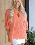 Mylah Corded Half Sleeve Button Up Loose Shirt