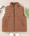 Corduroy Stand Neck Zipped Puffer Vest