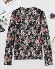 Floral Mesh Sheer Long Sleeve Top