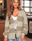 Stripe Colorblock Bow Tie Front Sweater Cardigan