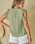 Keira V Neck Flutter Sleeve Textured Blouse