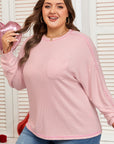 Plus Size Solid Ribbed Reverse Seam Chest Pocket Top