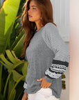 Stripe Patchwork Raglan Long Sleeve Top