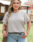 Faith Plus Size Geometric Ruffled Sleeve Blouse
