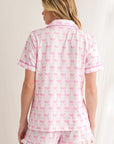 Bowknot Print Shirt and Ruffle Hem Shorts Pajama Set