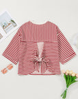 Riley Stripe Bowknot Cutout Back Loose Top