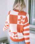 Miller Checkered Floral Striped Sleeve Sweater