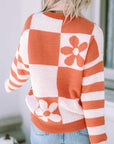 Checker Floral Stripe Patchwork Sweater