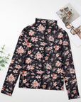Floral Mesh Mock Neck Long Sleeve Top