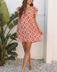 Alexandria Floral V Neck Buttoned Ruffled Sleeve Mini Dress
