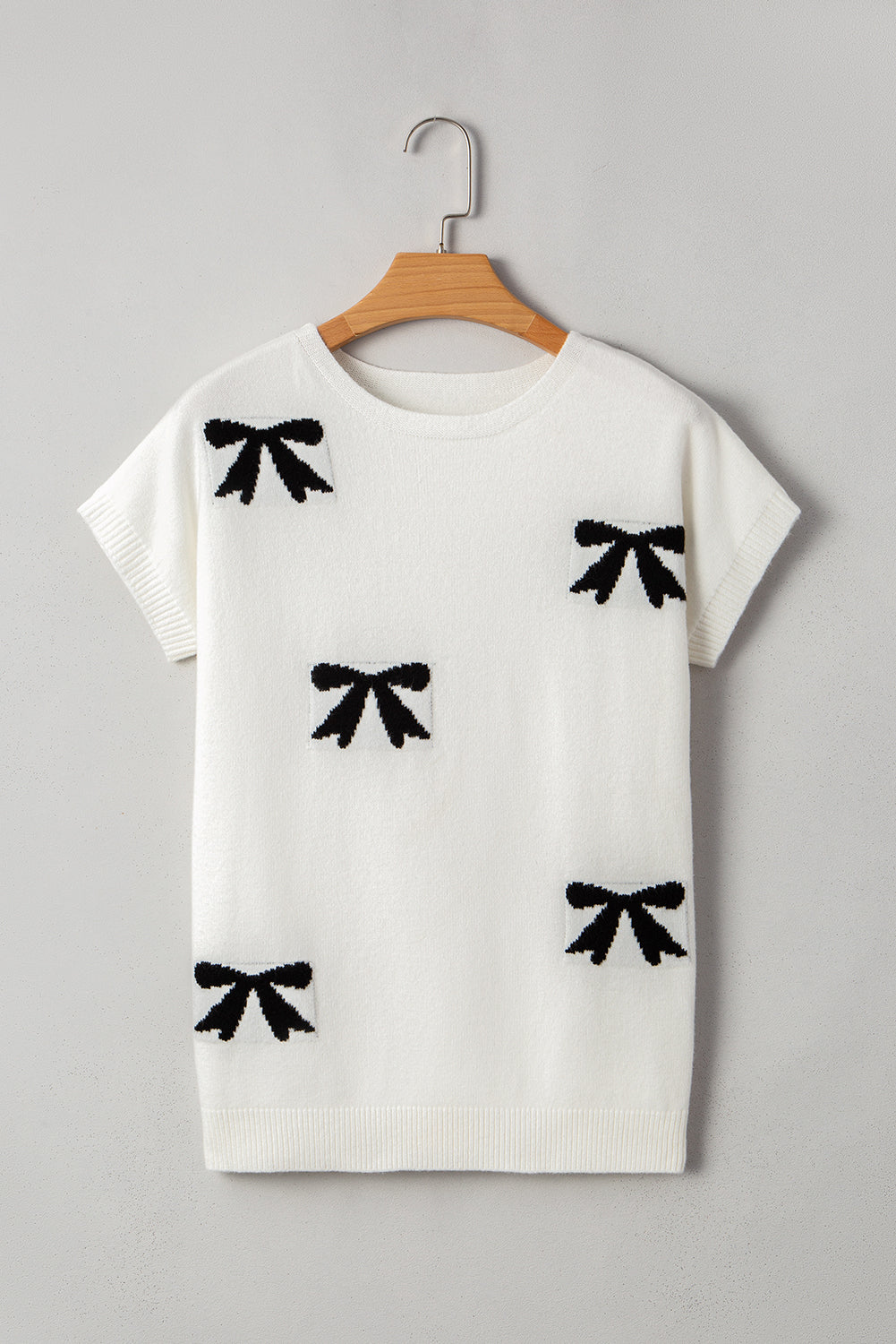Kya Bow Pattern Knit Short Sleeve Sweater