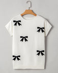 Kya Bow Pattern Knit Short Sleeve Sweater
