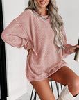 Faith Solid Ribbed Knit Round Neck Pullover Sweatshirt
