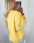 Evangeline Embroidered Flower Buttons Pullover Sweatshirt