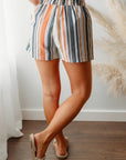 Estella Stripe Vintage Washed Elastic Frill Waist Casual Shorts