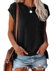 Loose Fit Cap Sleeve Tee - Black